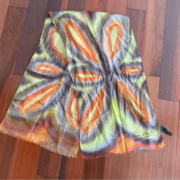 REMOY D’URVILLE Vintage Silk Psychedelic Tie Dye Scarf - Picture 3 of 4